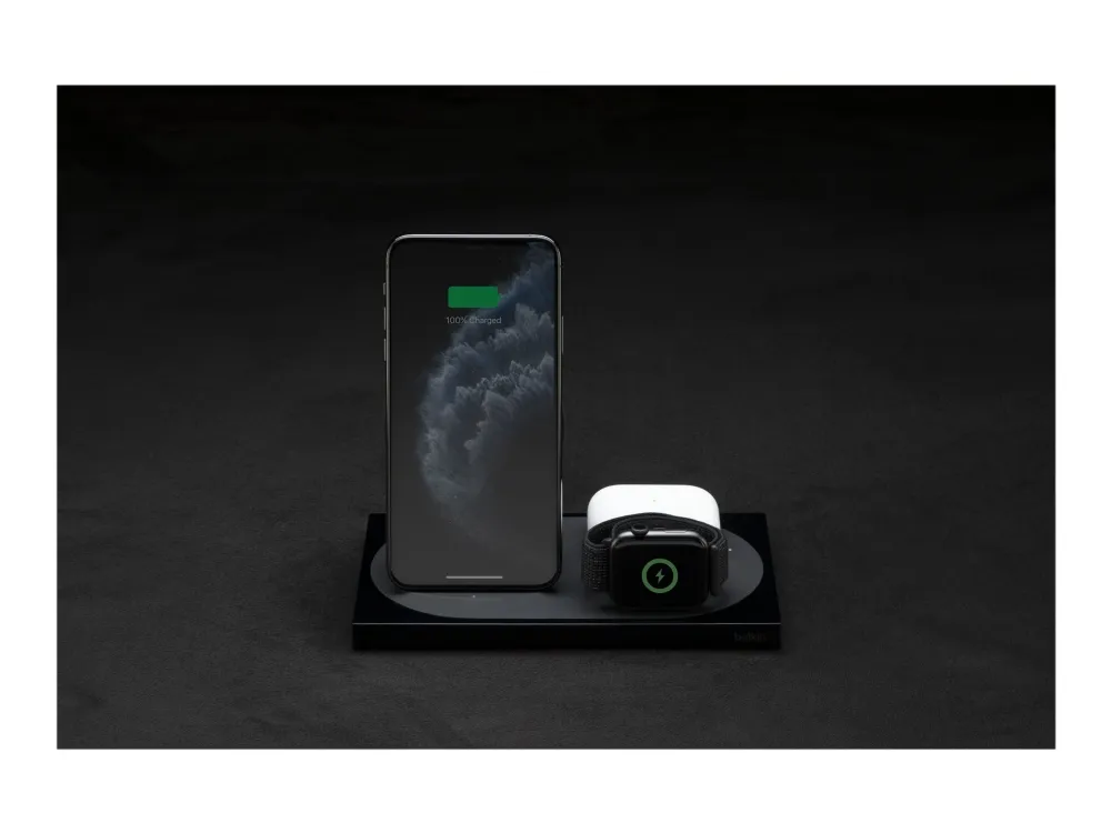 Belkin BoostCharge - Trådløs opladningsstander - 7.5 Watt - sort - for Apple AirPods; AirPods Pro; iPhone 11, 12, 7, 8, SE, X, XR, XS, XS Max; Watch