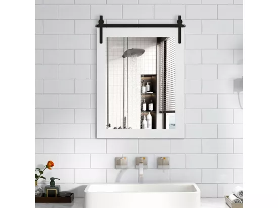 Miroir Mural Rustique avec Cadre en Bois Massif, Miroir avec kit, 76 x 56 cm (Blanc)