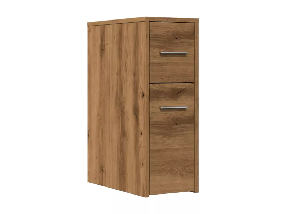 Armoire de salle de bain étroite avec roulettes chêne artisanal