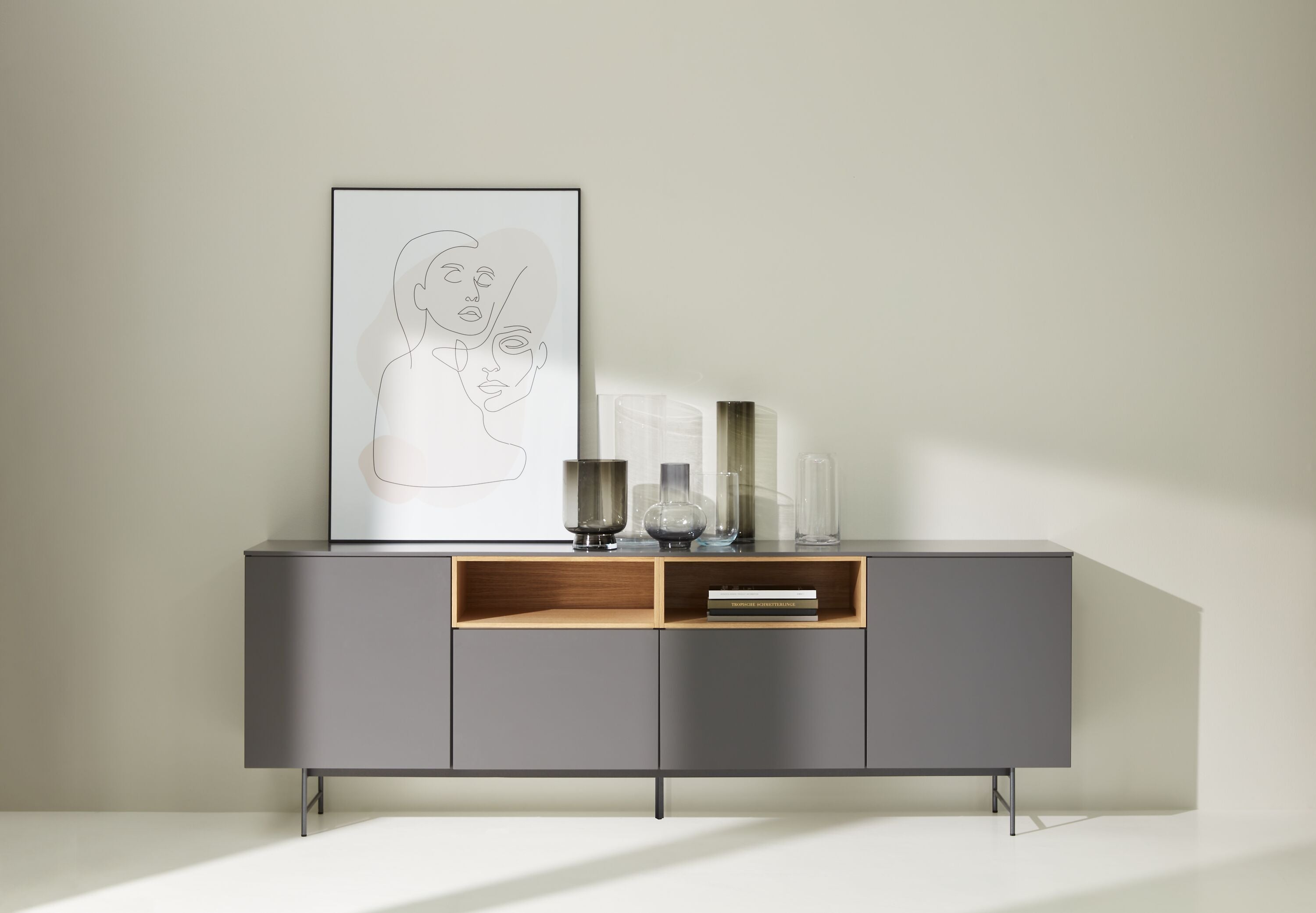 TILL Sideboard - Anthrazit/Eiche / B: 224.0 cm x T: 41.0 cm x H: 78.3 cm
