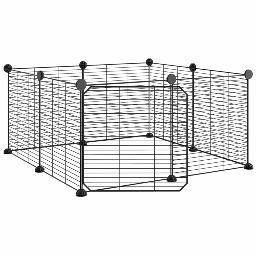Cage animaux de compagnie à 8 panneaux et porte noir 35x35 cm