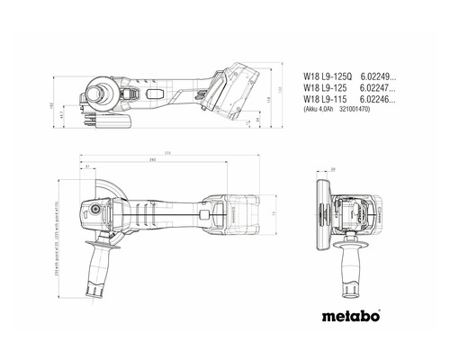 Metabo W 18 L 9-125 accu haakse slijper, zonder accu en lader