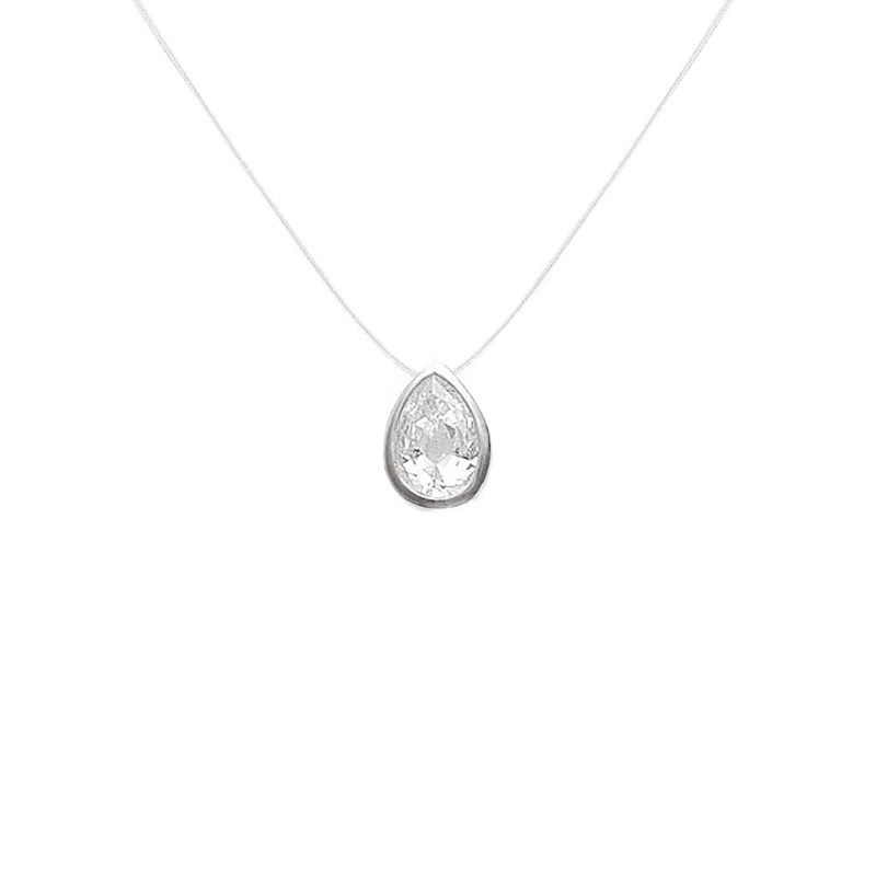 Collier goutte d'oxyde de zirconium transparent fil de nylon Argent 925 Rhodié