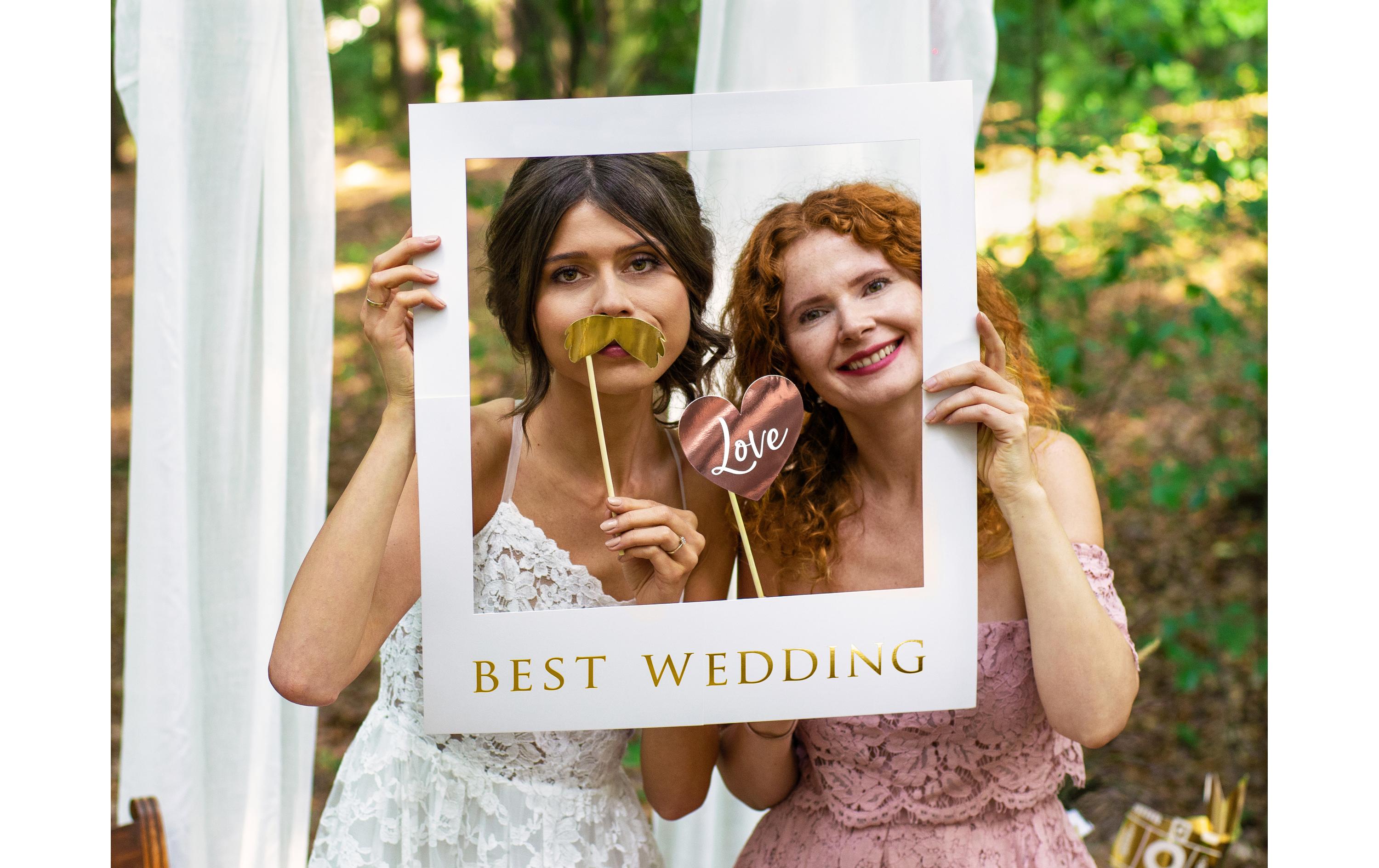 Hochzeitsaccessoire Photo Booth Best Wedding 12-teilig, GoldLusige Fotorequisiten für die Hochzeit, für die Braut, den Bräutigam, die Familie, Kollegen und alle anderen Gäste