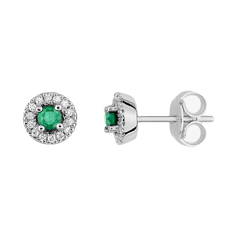 Boucles d'oreilles Femme - Or 18 Carats - Emeraude et Diamant 0,08 Carats