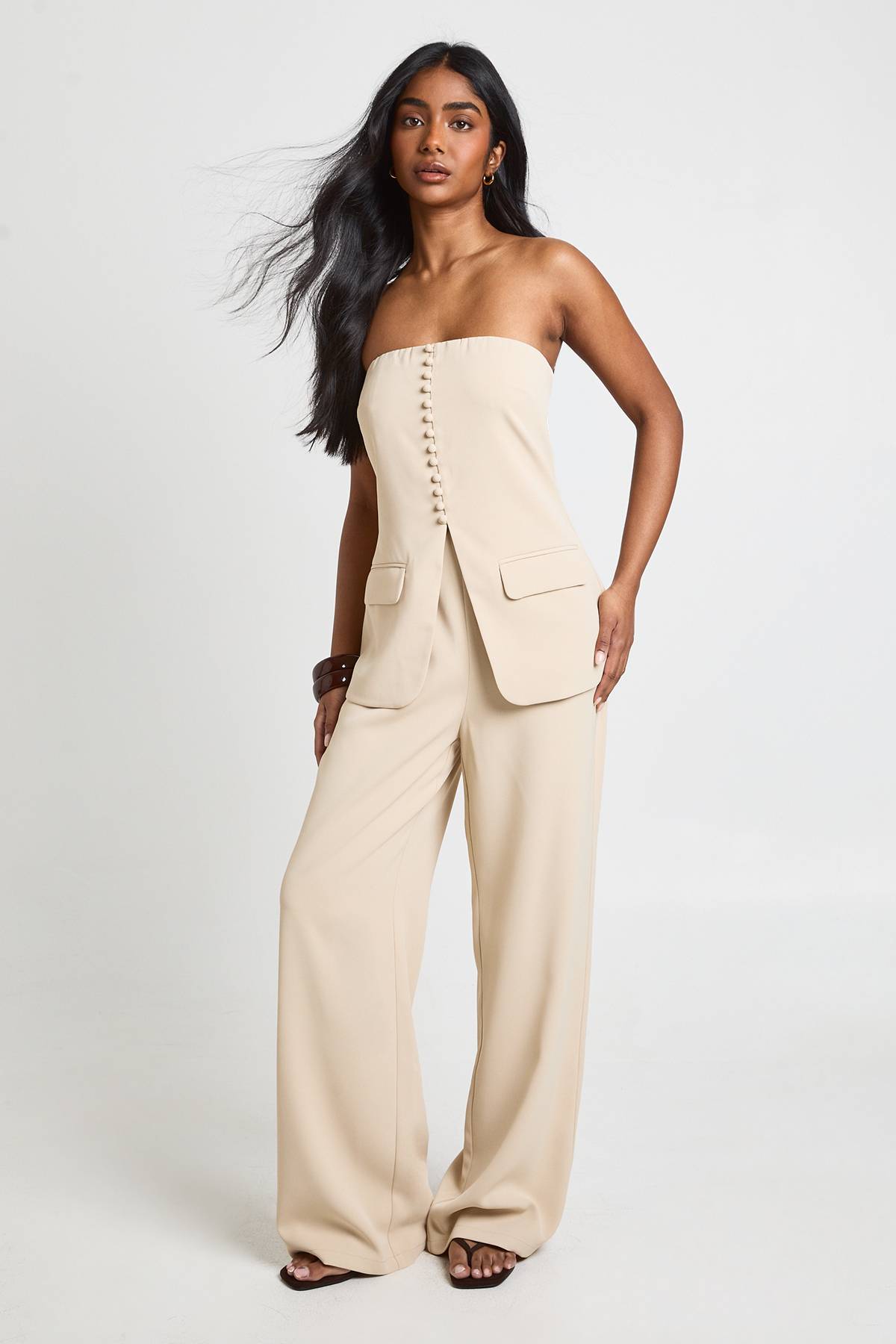 boohoo Combinaison Tailleur Bandeau à Jambes Larges