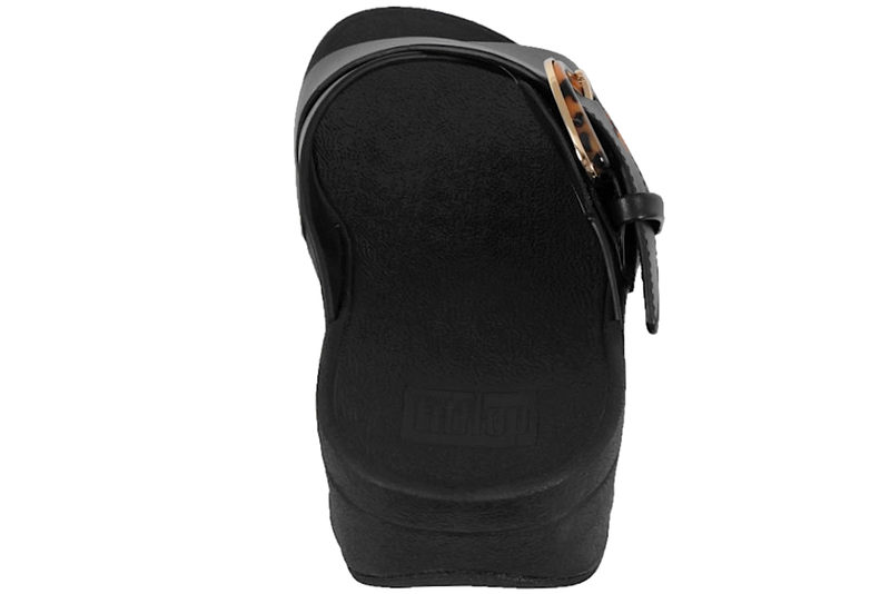 FITFLOP LULU RESIN-BUCKLE LEATHER CROSS SLIDES BLACK SLENTER