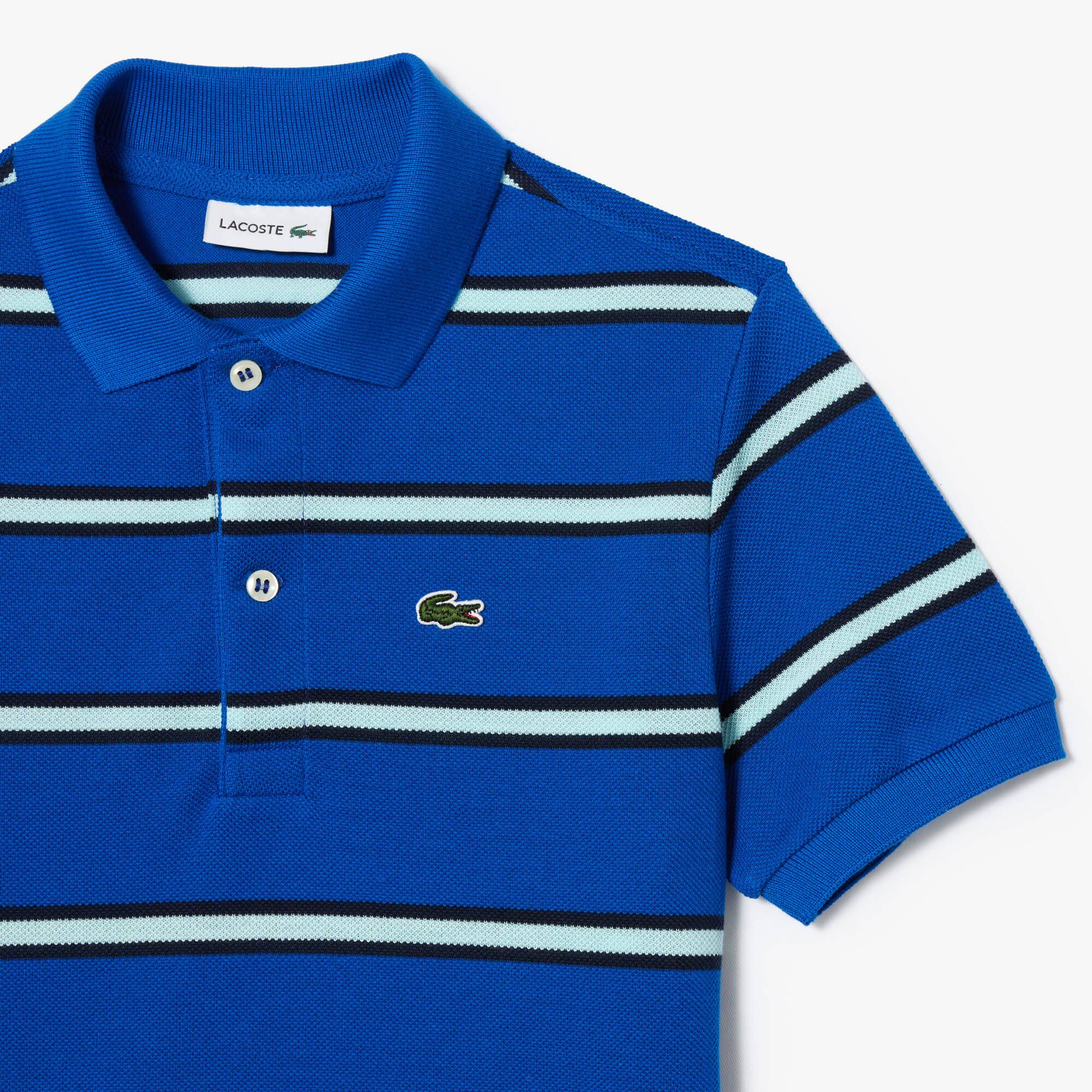Polo garçon Lacoste à rayures en petit piqué de coton Polos - Bleu - Lacoste - Enfant