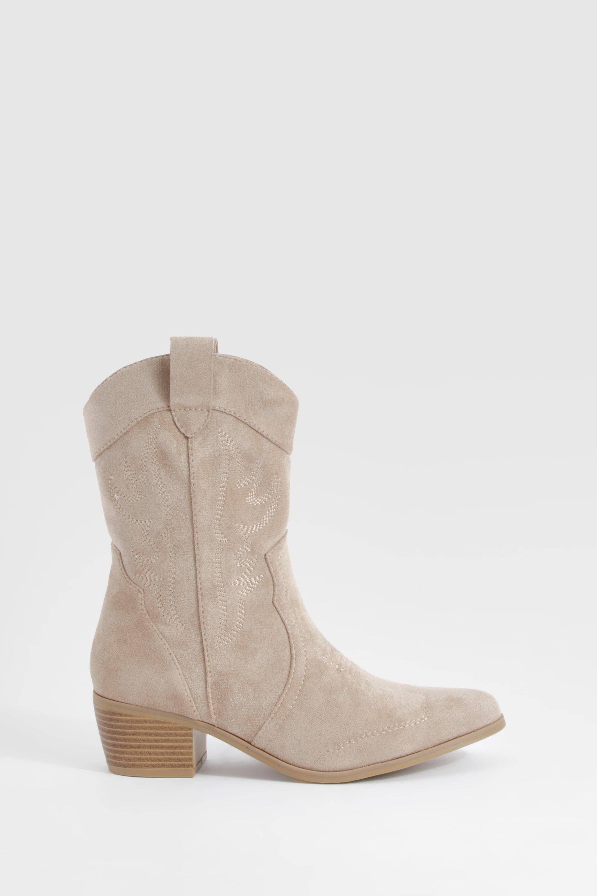 boohoo Bottes de cow-boy western à cheville en daim synthétique brodé