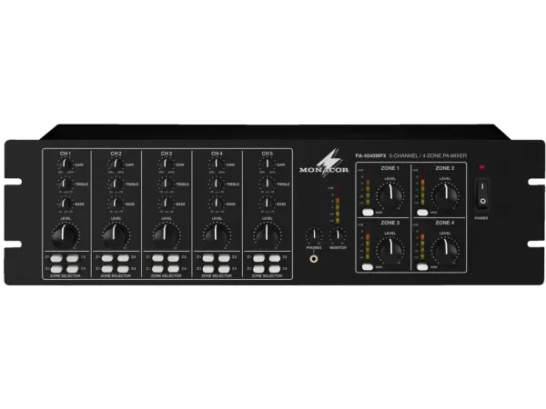 Monacor PA-4040MPX, 5.0 kanaler, 1%, 75 dB, 50 - 17000 Hz, Klemmeterminaler, 230 V