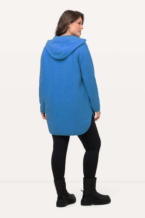 Long-Teddy-Fleecepullover, Kapuze, Zipper, Langarm