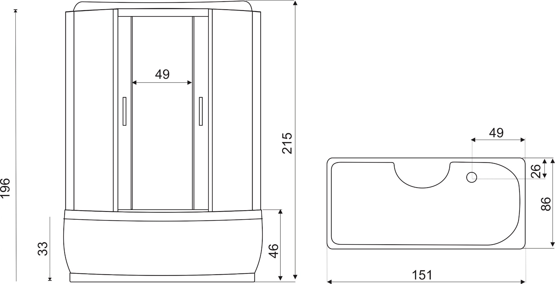 Kerra XL gesloten douchecabine 151x86x215cm