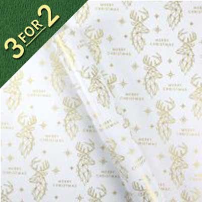 Gold And White Geo Stags 3M Roll Wrap