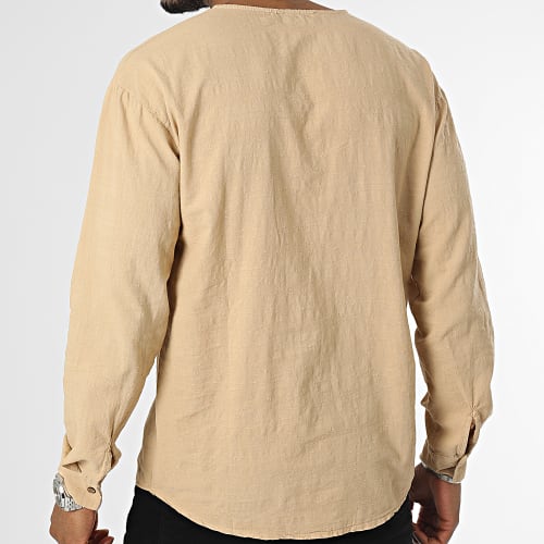 Chemise Manches Longues Col V Beige