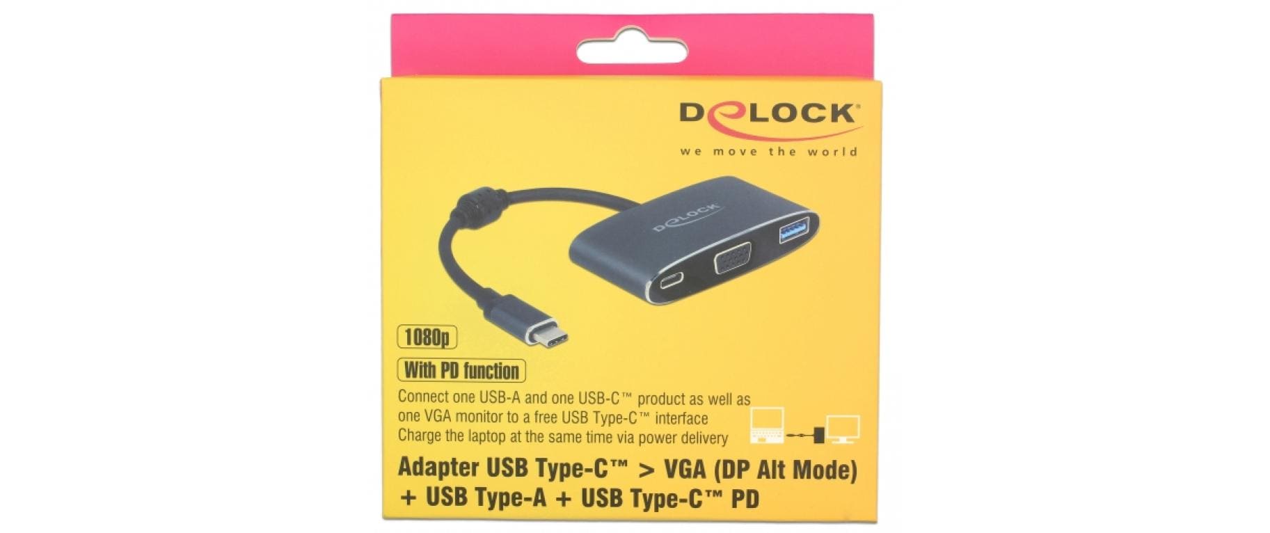 Adapter USB-C - VGA, USB 3.0 SchwarzUSB-C zu VGA Adapter + USB Typ-A