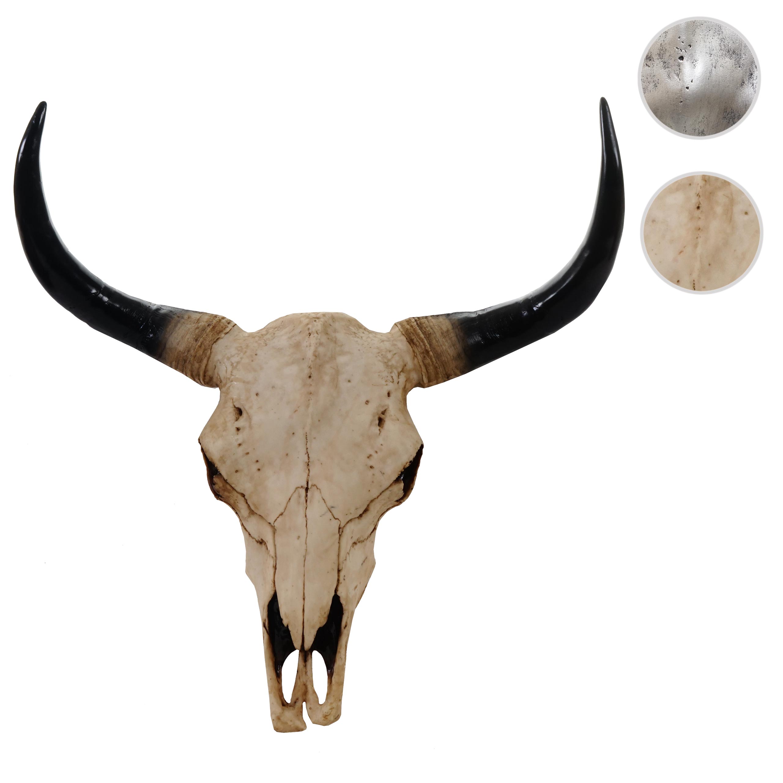 Deko Schädel 45cm MCW-T454, Polyresin Stier Bulle Longhorn Kopf Trophäe, In-/Outdoor ~ naturfarben