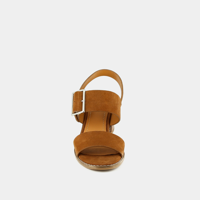 Sandales à talons et brides  en velours cognac