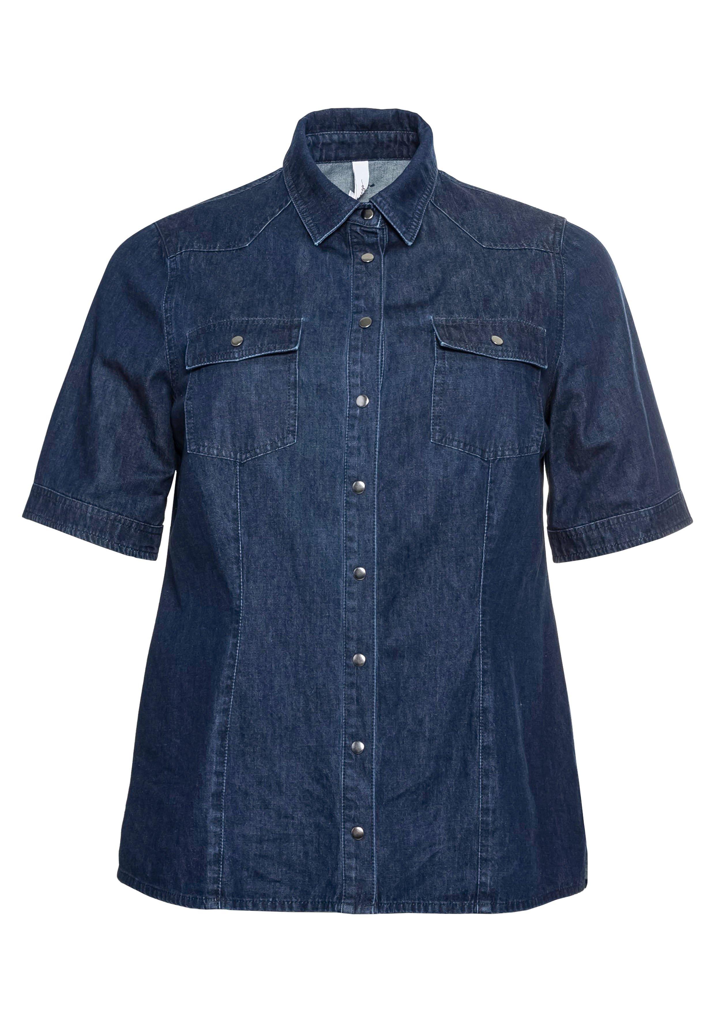 Jeansbluse mit Hemdkragen und Brusttaschen
