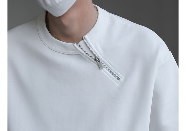 Capbrew - T-shirt met korte mouwen, ronde hals en ritsdetail