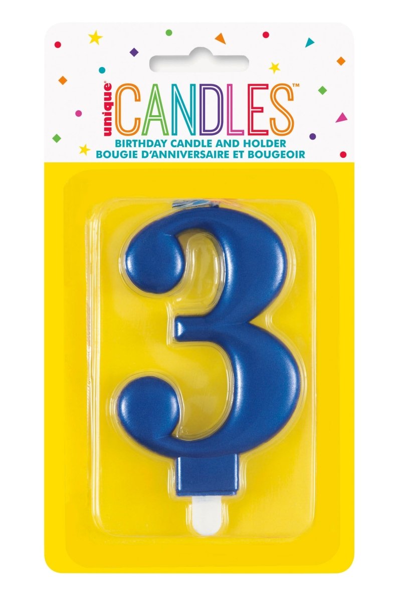 3 Jaar Kaars Blauw 12cm