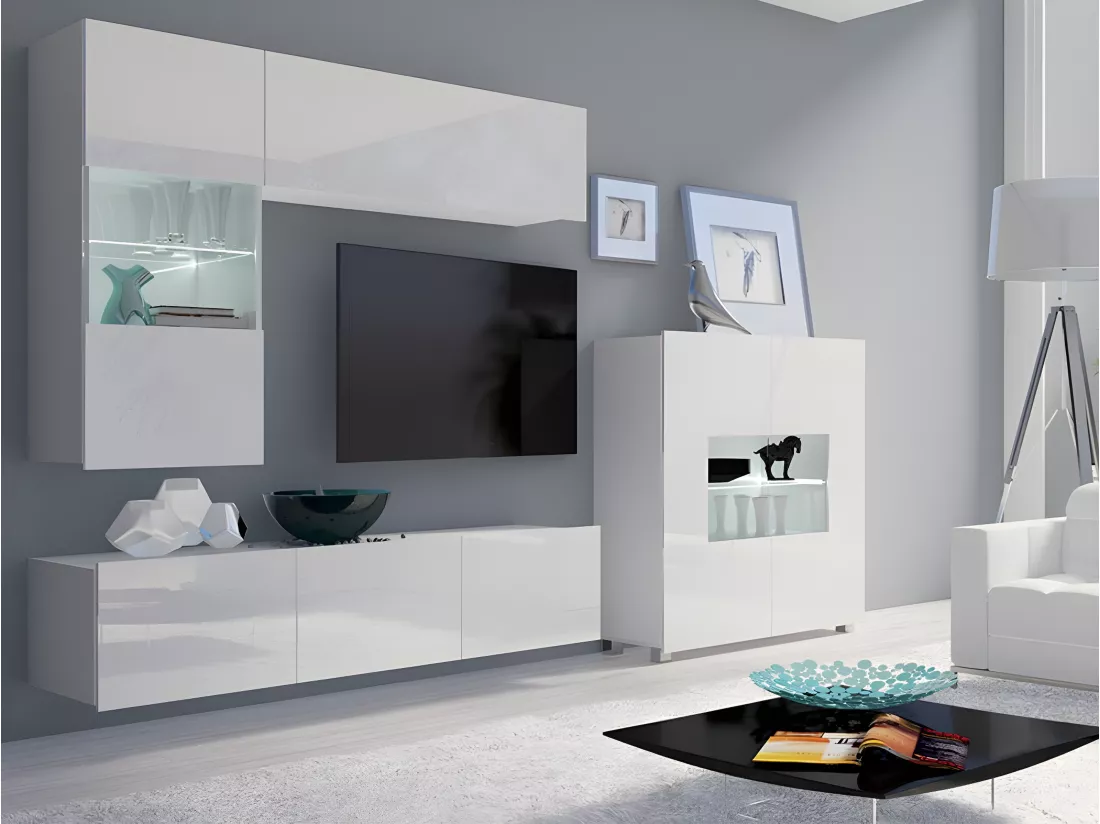 Buffet Tivdalu 100, Blanc|Blanc brillant, 107x100cm, Le nombre de portes: 235cm