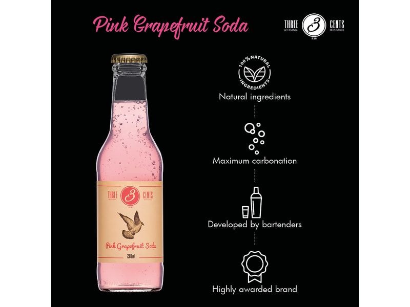 Three Cents Soft-Drinks Pink Grapefruit Soda 6 x 0.2 l Erfrischungsgetränk mit Geschmack nach Pink Grapefruit