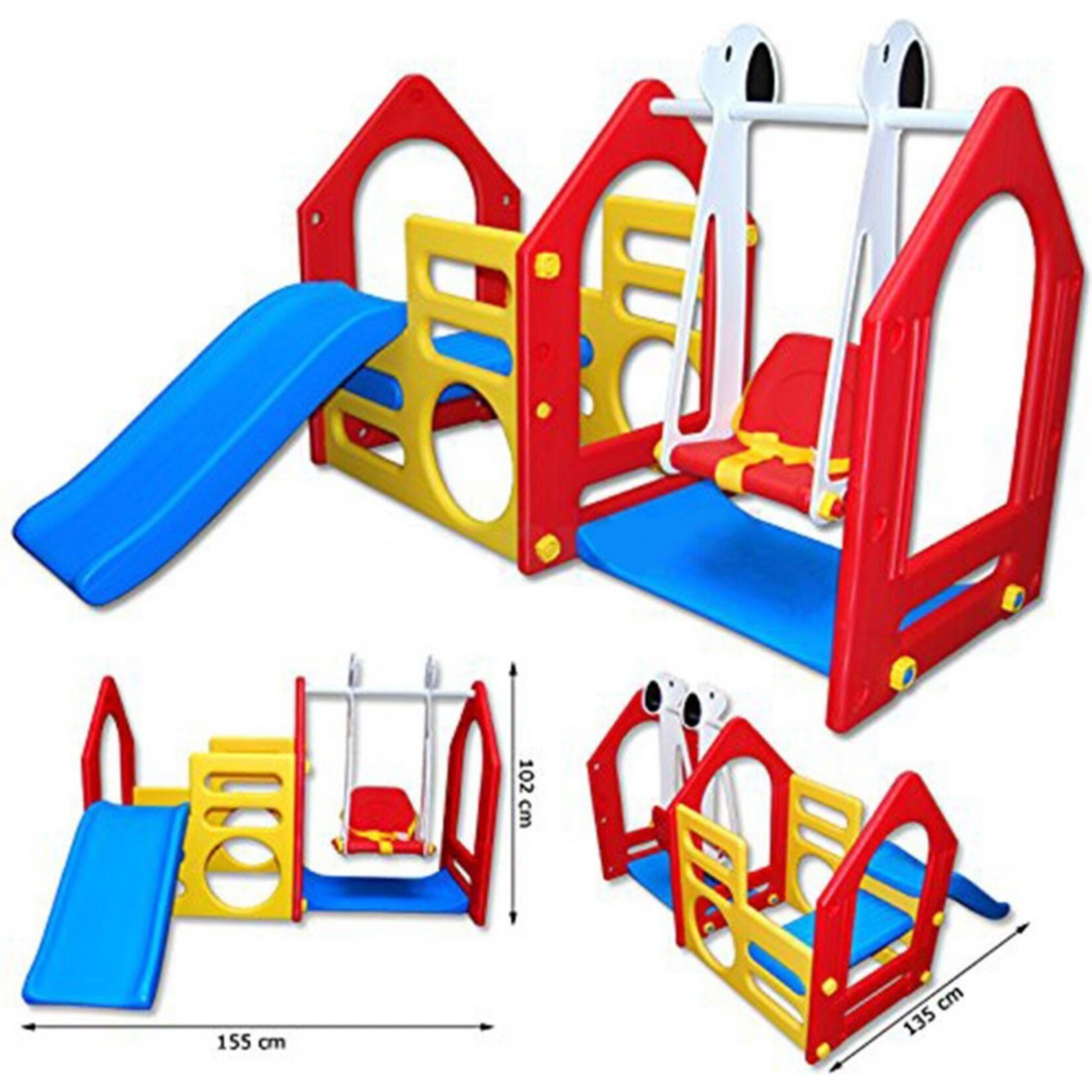 Kinder Spielhaus mit Rutsche Schaukel 155x135cm Spiel-Turm Kletter-Haus Kunststoff Kinderspielhaus