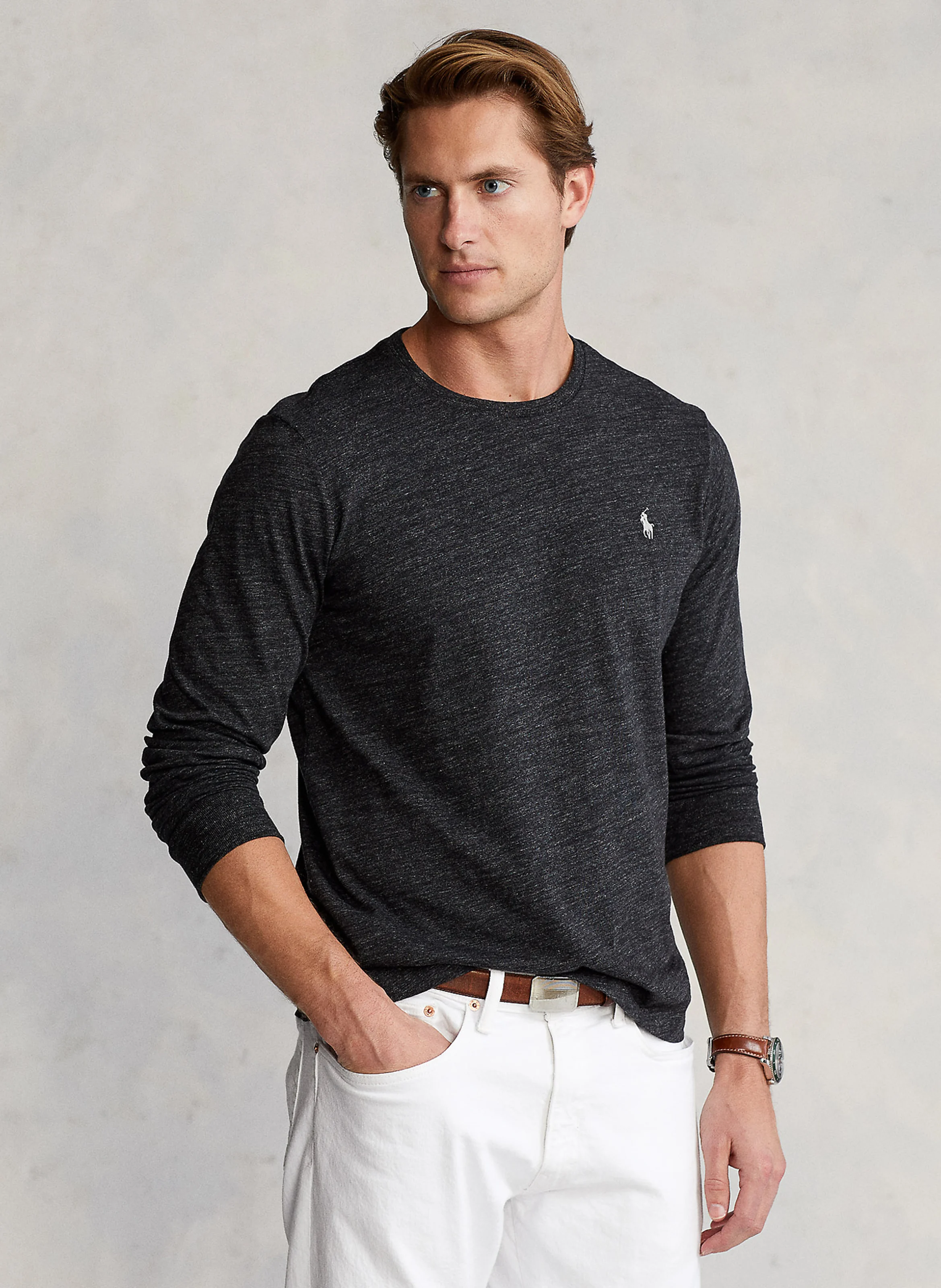Tee-shirt col rond slim-fit en coton | Noir