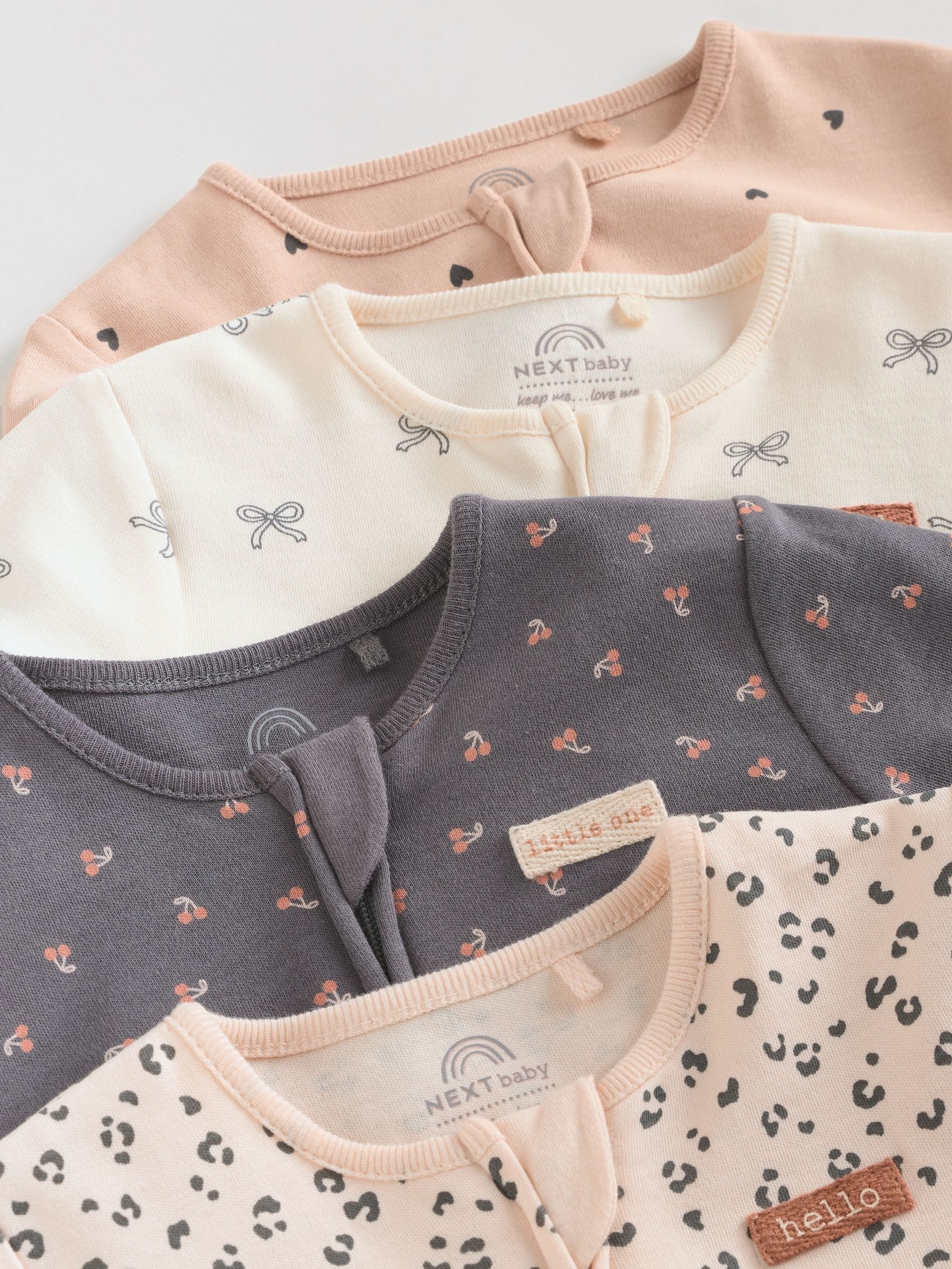 Eenkleurig luipaard en kers - Verpakking van 4 Baby pyjama's met tweewegrits en Print (0mnd -3jr)