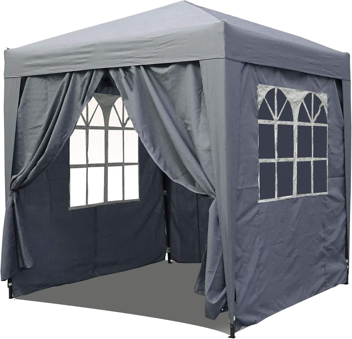 QUICK STAR Pop-Up-Pavillon 2 x 2 m Smoky Grau mit 4 Easy-Klett Seitenwänden 2 mit Reißverschlüssen