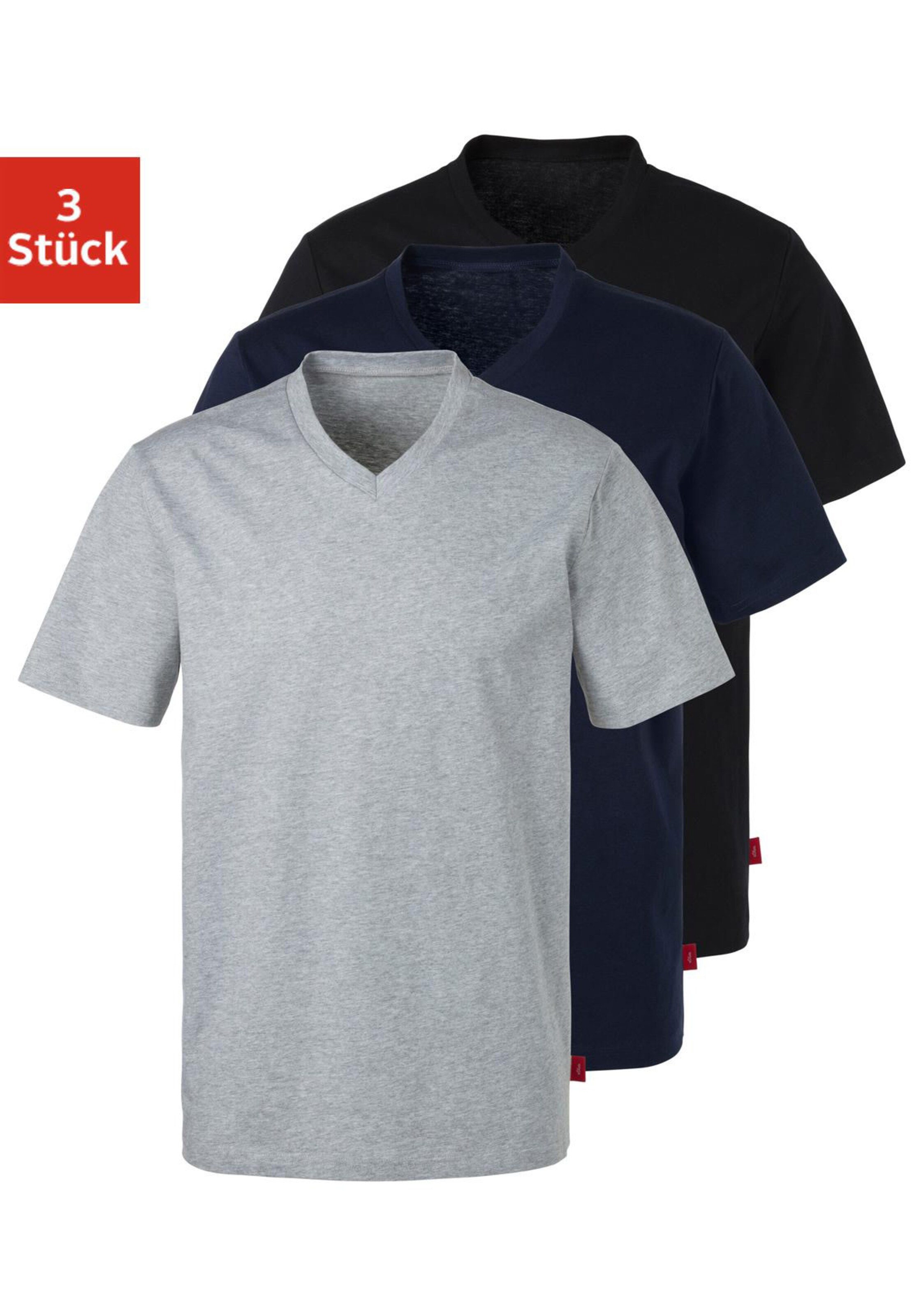s.Oliver V-Shirt in grau-meliert, navy, schwarz