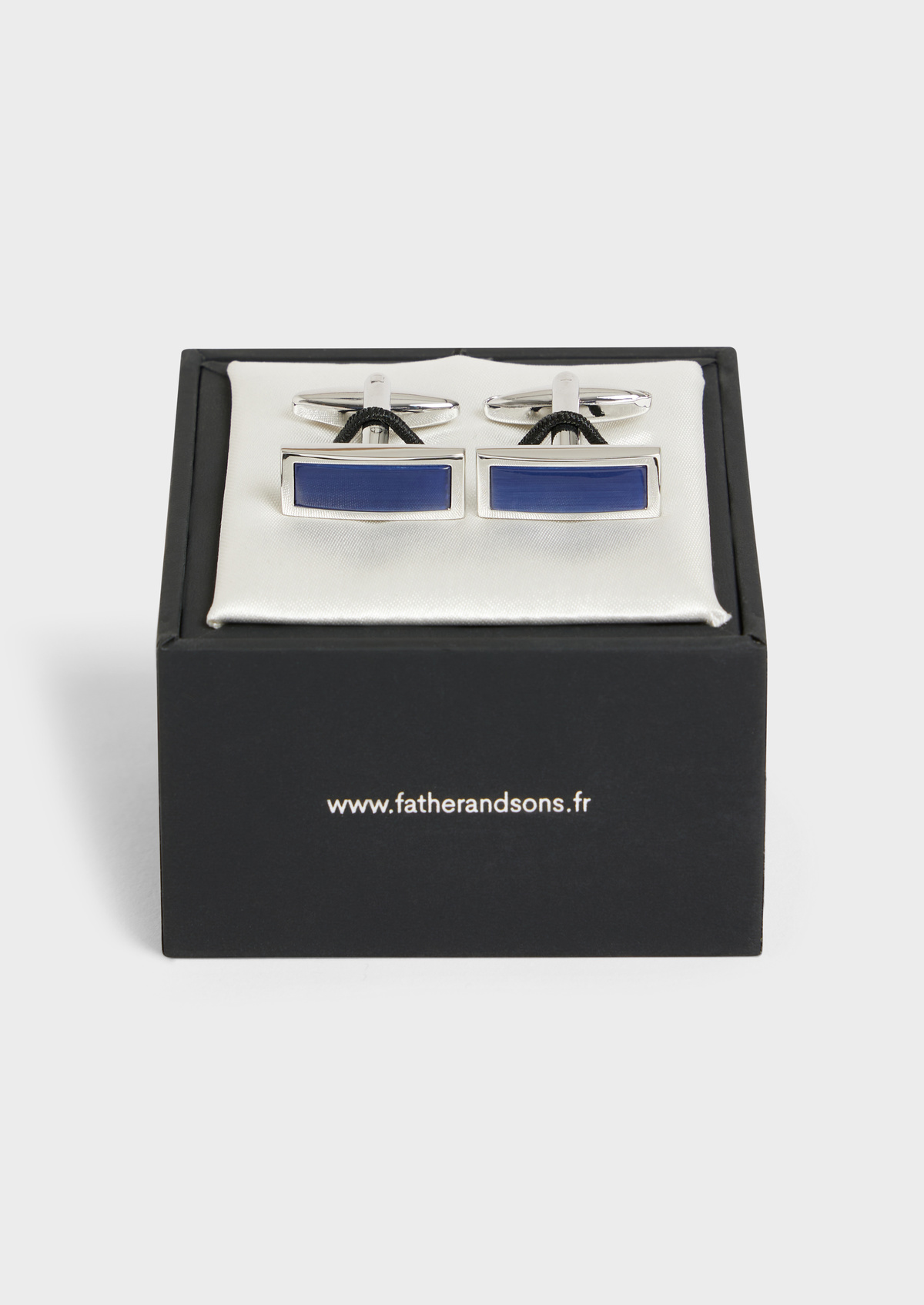 Boutons de manchettes rectangles argent avec pierres bleu indigo