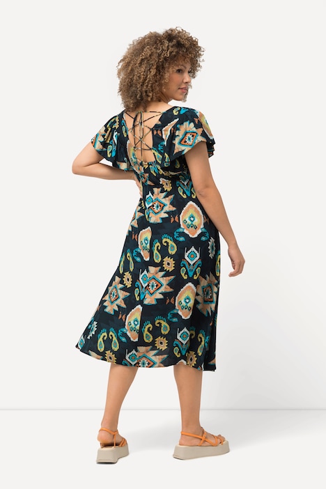 Midikleid, Wickeloptik, V-Ausschnitt, Flügel-Halbarm