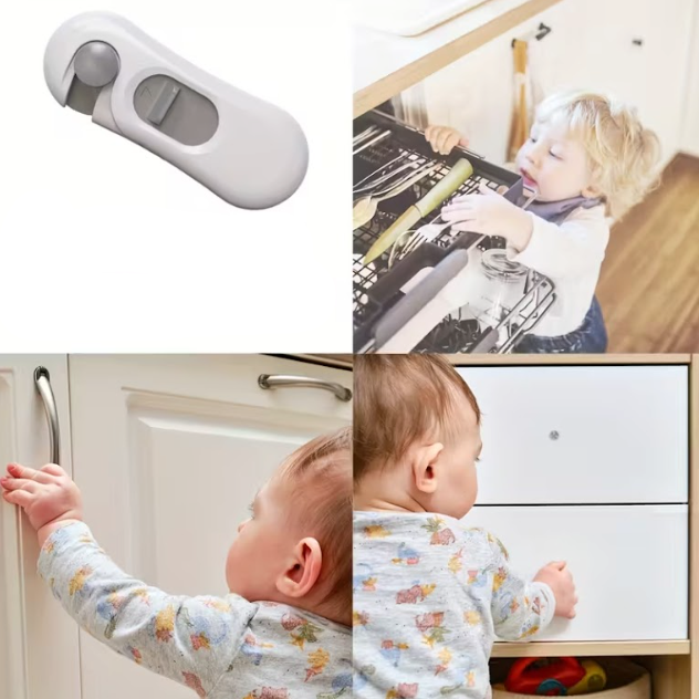 (5er Set) 100x35mm Universal Baby Kindersicherung Selbstklebende Schutzvorrichtung für Türe / Schubladen / Schrank - Weiss / Grau