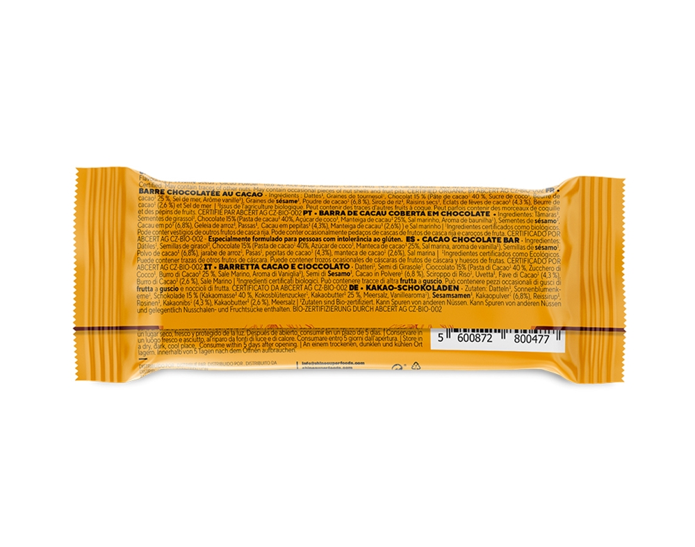 BARRA SHINE CEREAIS COBERTURA CACAU BIO 41G
