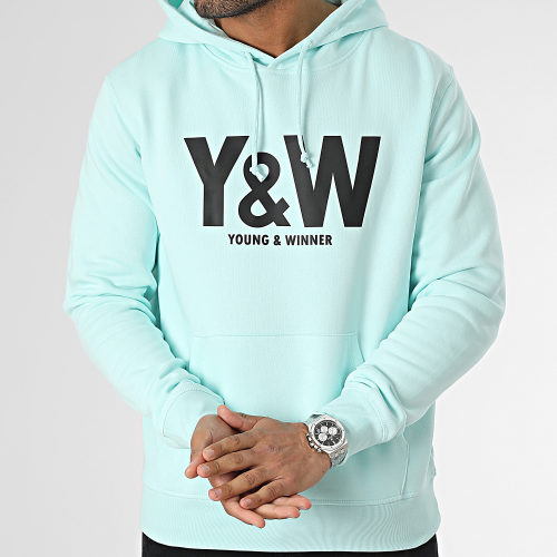 Sweat Capuche Logo Vert Menthe Noir