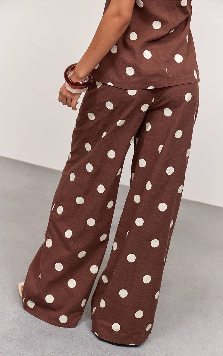 Marron Foncé Pantalon Tailleur En Coton À Pois