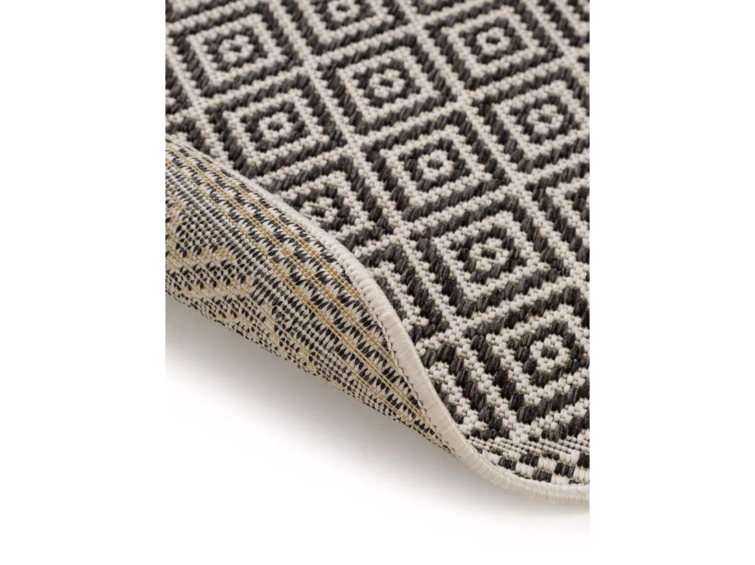 Tapis d'extérieur & intérieur rond Cleo Blanc & Noir ø 120 cm rond