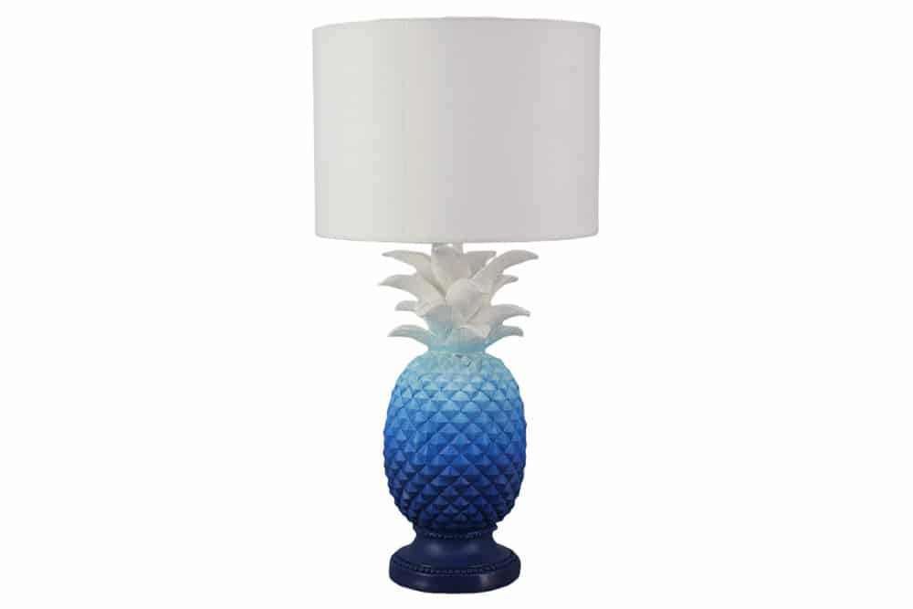 Handgefertigte Tischlampe PINEAPPLE 50cm blau weiß Ananas-Design mit Stoffschirm