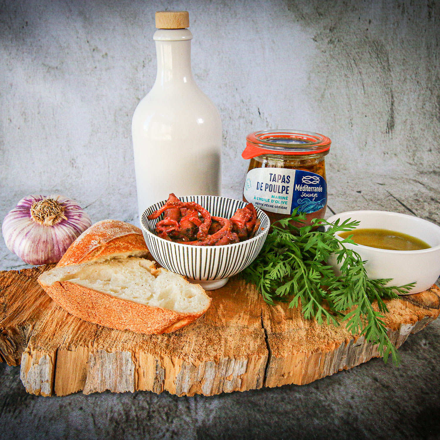 Tapas de poulpe mariné à l'huile d'olive bio