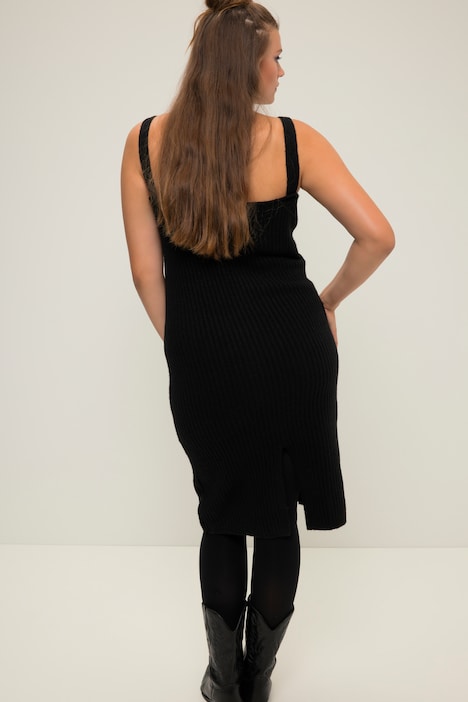 Strickkleid, Straight Shape, Trägerform, V-Ausschnitt, Ripp-Strick