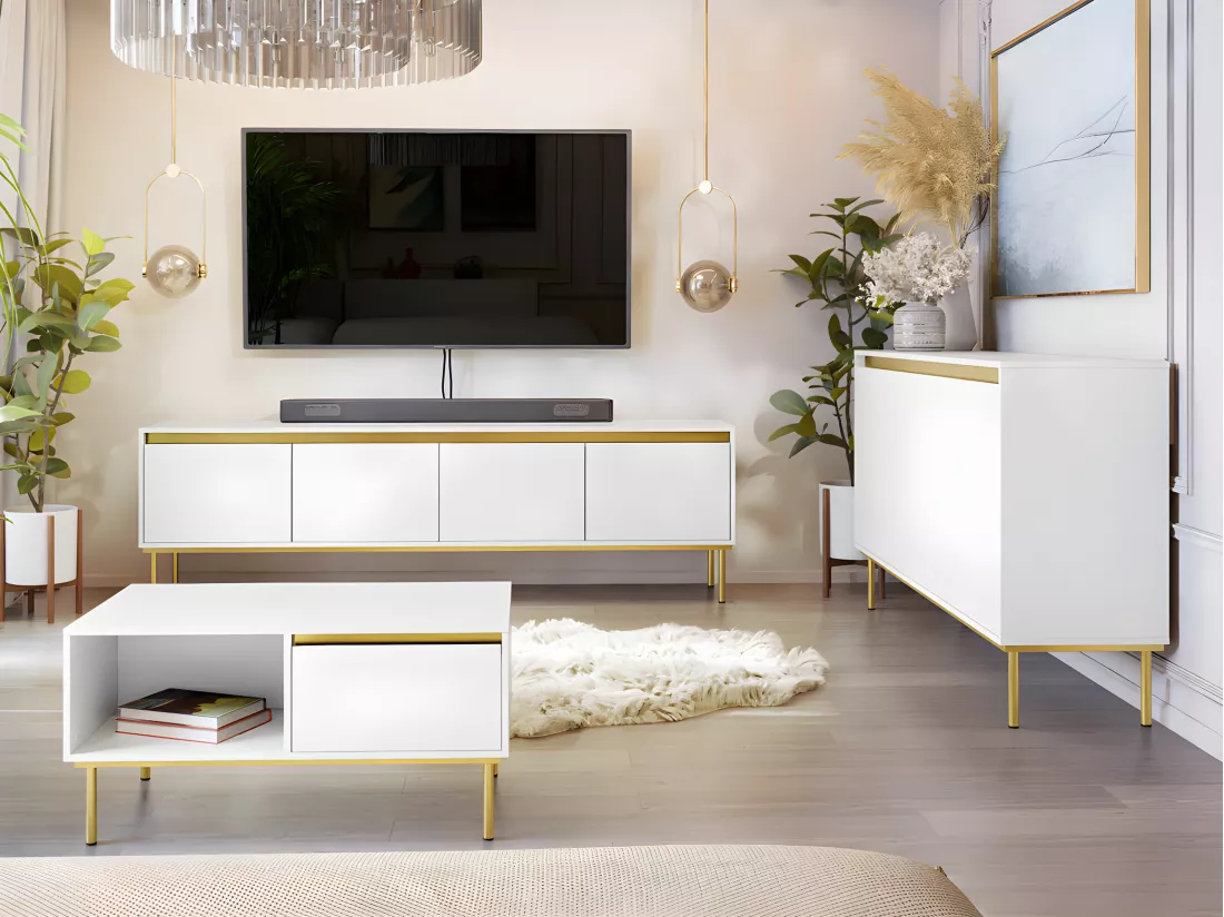 Buffet Comfivo Coretro 100, Doré|Blanc, 86x160x40cm, Stratifié