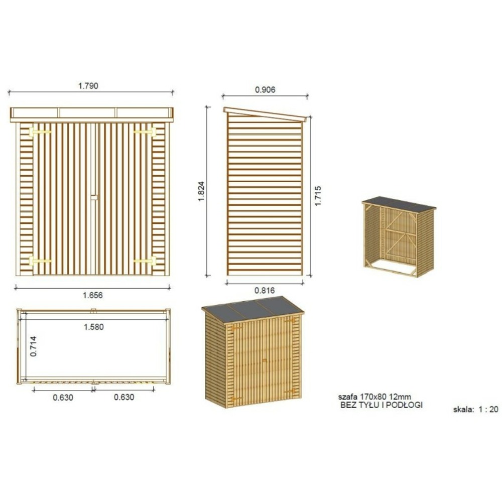 Armoire de jardin à outils 1,66x0,82 m h.1,86