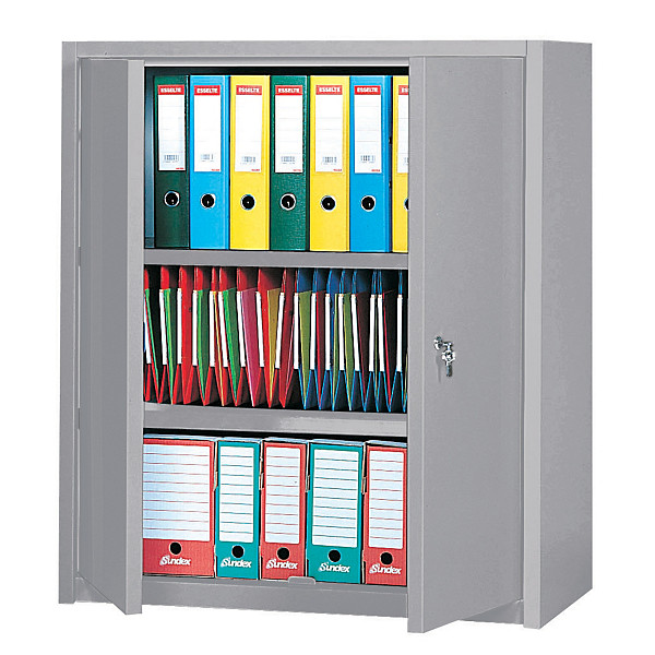 Armoire basse Primo, 2 tablettes, couleur gris