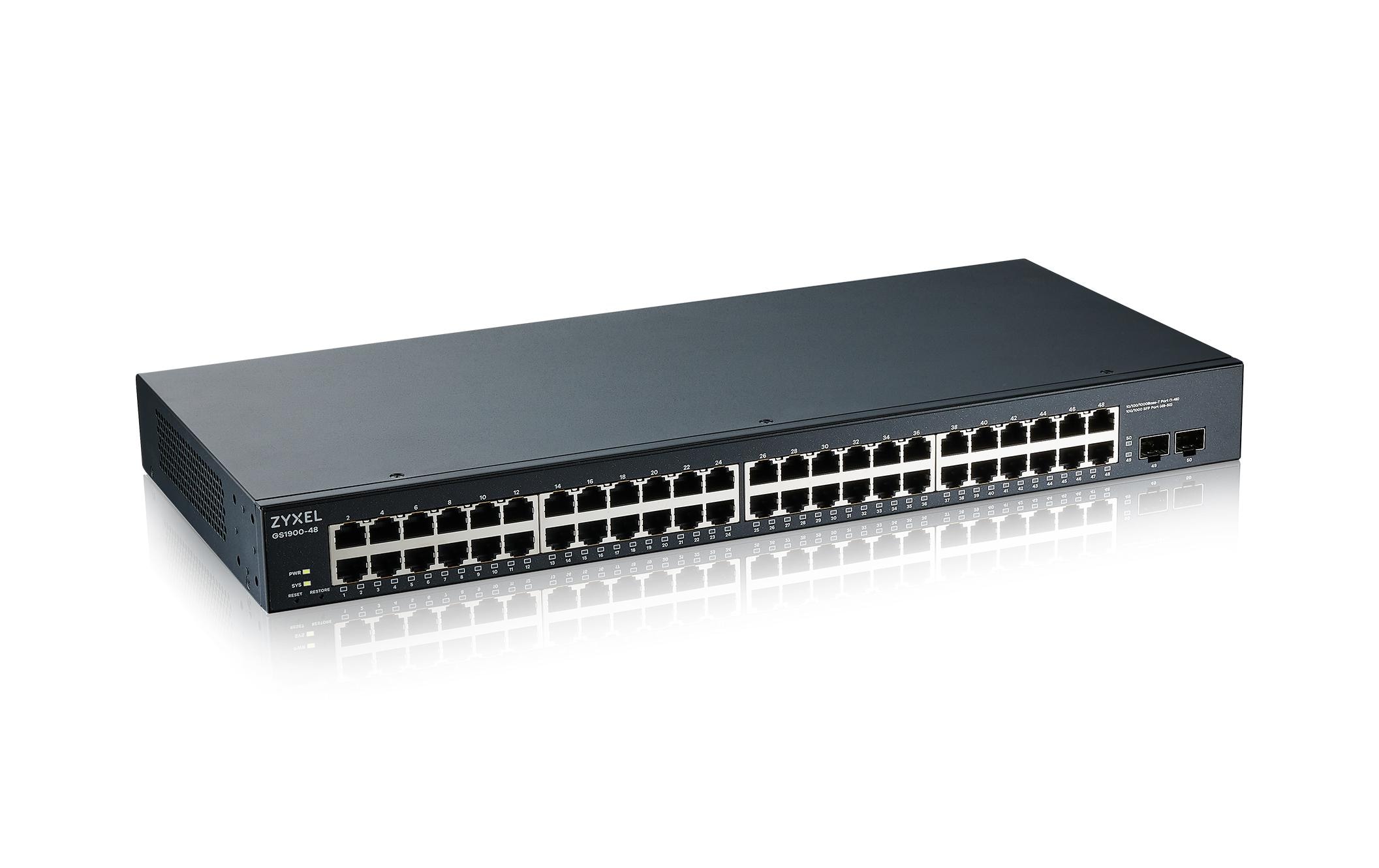 Switch GS1900-48 v2 50 Port<br>Smart Managed Switch mit 48 GbE-Ports und GbE-Uplink