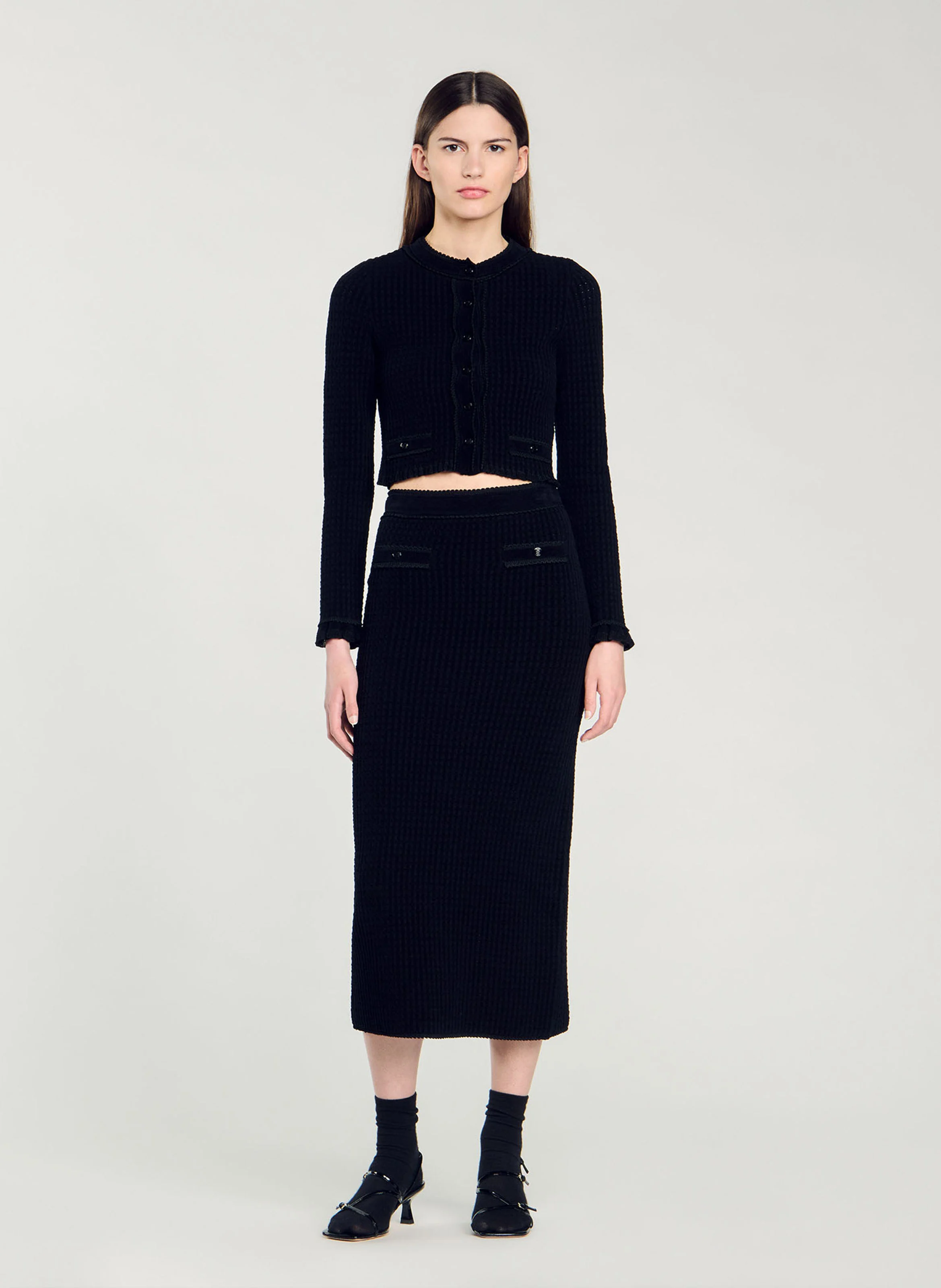 Cardigan droit col rond | Noir