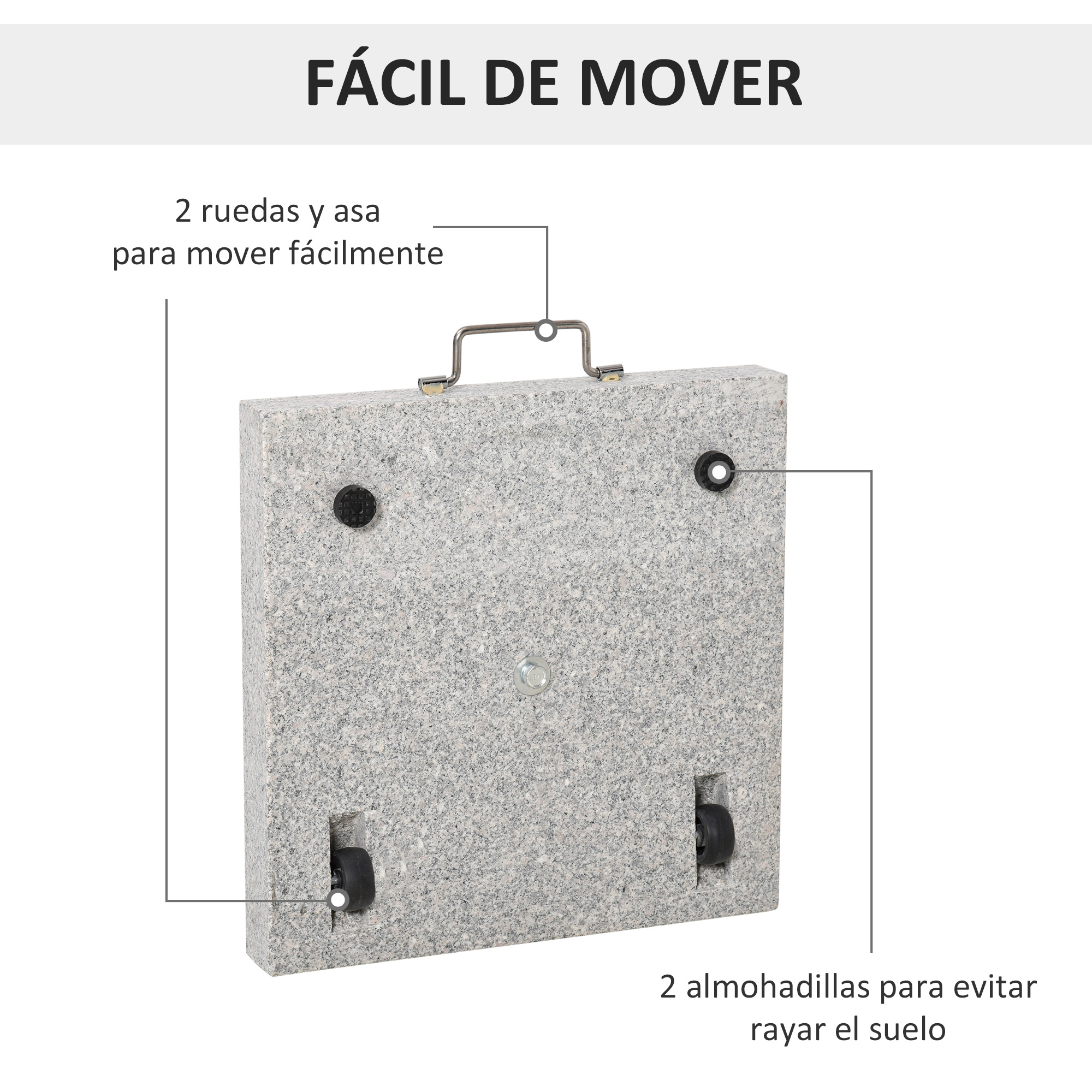 Base universal para guarda-sol Outsunny para exterior, capacidade de 25 kg, mármore, com 2 rodas e alça de transporte, tubo de Ø35/38/48 mm, suporte para guarda-sol para jardim, varanda, pátio, 40x40x36 cm, cinza