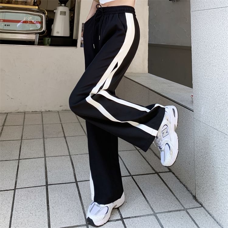 Rosesand - Hoge taille kleurblok losse wijde joggingbroek