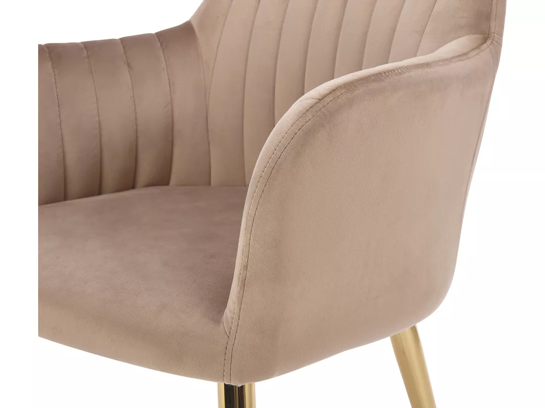 Lot de 2 chaises avec accoudoirs en velours et métal doré - Beige - ELEANA