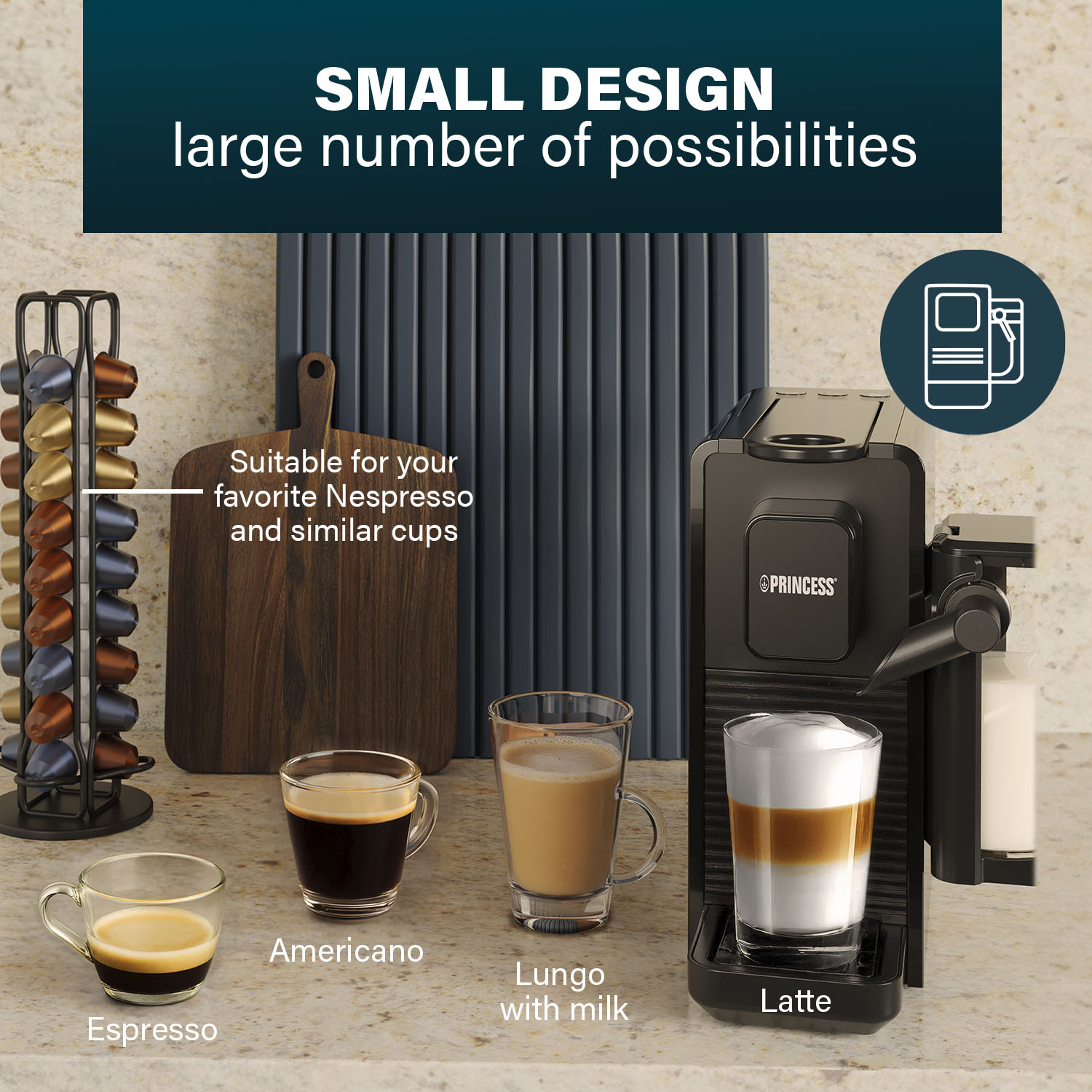 Princess Capsule koffiemachine met melkopschuimer
